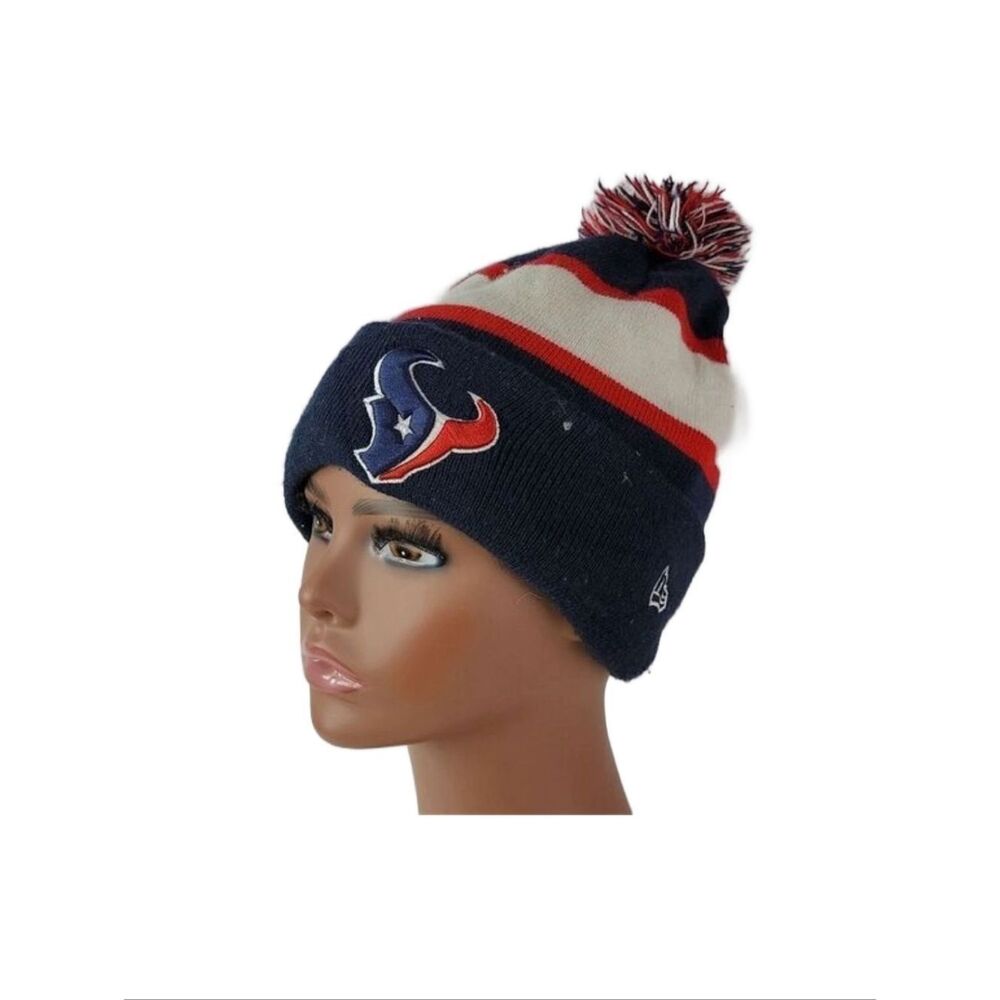 Houston Texans New Era Navy Repeat Cuffed Knit Hat with Pom